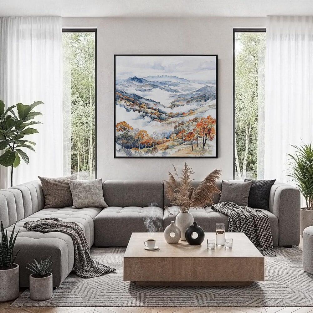 04 - Framed Shenandoah National Park Watercolor Style - Square Canvas Print - Contemporary Living Room.jpg 04 - Framed Shenandoah National Park Watercolor Style - Square Canvas Print - Contemporary Living Room.jpg