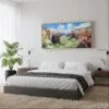 04 - Framed Zion National Park Panorama Watercolor Canvas Print - Woman in contemporary Bed Room.jpg