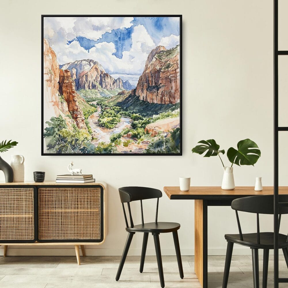 04 - Framed Zion National Park Watercolor Style - Square Canvas Print - Boho Kitchen.jpg 04 - Framed Zion National Park Watercolor Style - Square Canvas Print - Boho Kitchen.jpg
