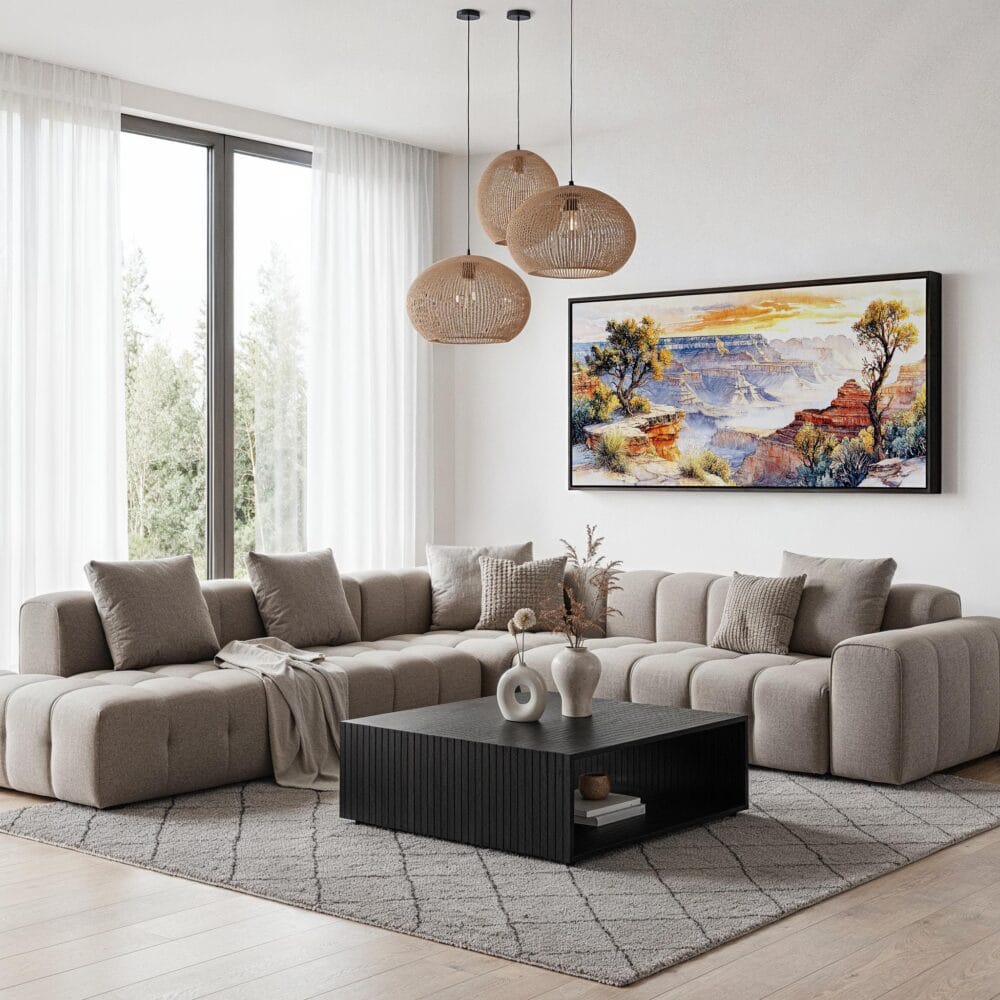 04 - Grand Canyon National Park Watercolor - Panorama Canvas Print with Black Floater Frame - Modern Living Room.jpg 04 - Grand Canyon National Park Watercolor - Panorama Canvas Print with Black Floater Frame - Modern Living Room.jpg