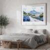 04 - Large Pico Island Watercolor - Horizontal Art Print in Bedroom with Silver Metal Frame.jpg