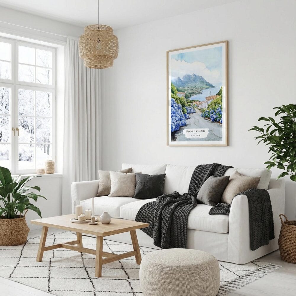 04 - Pico Island Portugal Watercolor Art Print with Natural Wood Frame - Vertical.jpg 04 - Pico Island Portugal Watercolor Art Print with Natural Wood Frame - Vertical.jpg