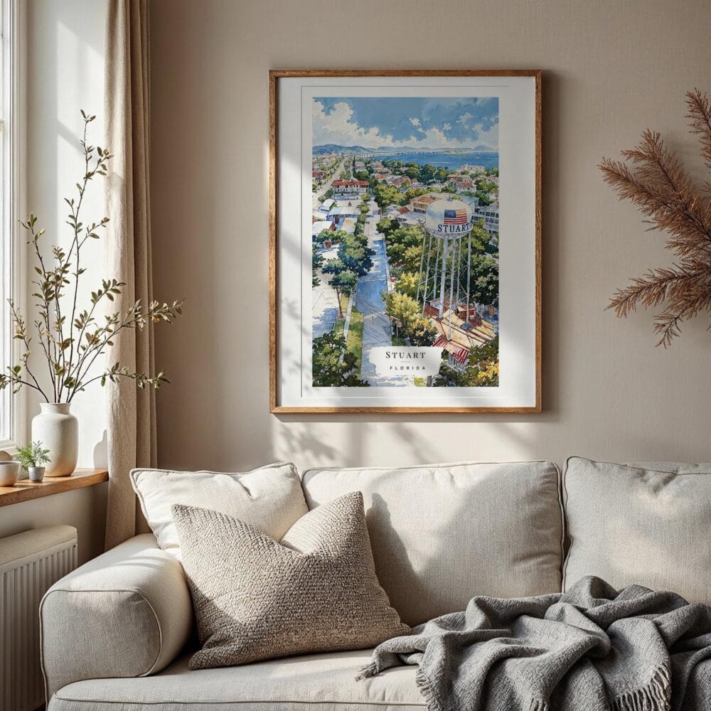 04 - Stuart Florida Watercolor Art Print with Vintage Wood Frame - Vertical.jpg 04 - Stuart Florida Watercolor Art Print with Vintage Wood Frame - Vertical.jpg