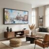 04 - Venice Italy Watercolor - Panorama Canvas Print with Black Floater Frame - Mid Century Room.jpg