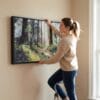 04 - Woman Hanging Redwood National Park Watercolor - Panorama Canvas Wall art with Black Floater Frame.jpg