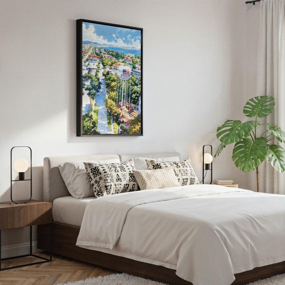 05 - Black Framed Stuart Florida Watercolor Canvas Print - Bedroom - Vertical.jpg 05 - Black Framed Stuart Florida Watercolor Canvas Print - Bedroom - Vertical.jpg