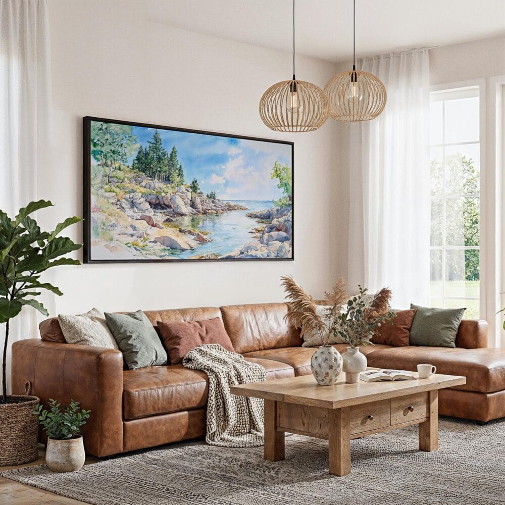 05 - Framed Acadia National Park Panorama Watercolor Canvas Print - Living Room.jpg 05 - Framed Acadia National Park Panorama Watercolor Canvas Print - Living Room.jpg