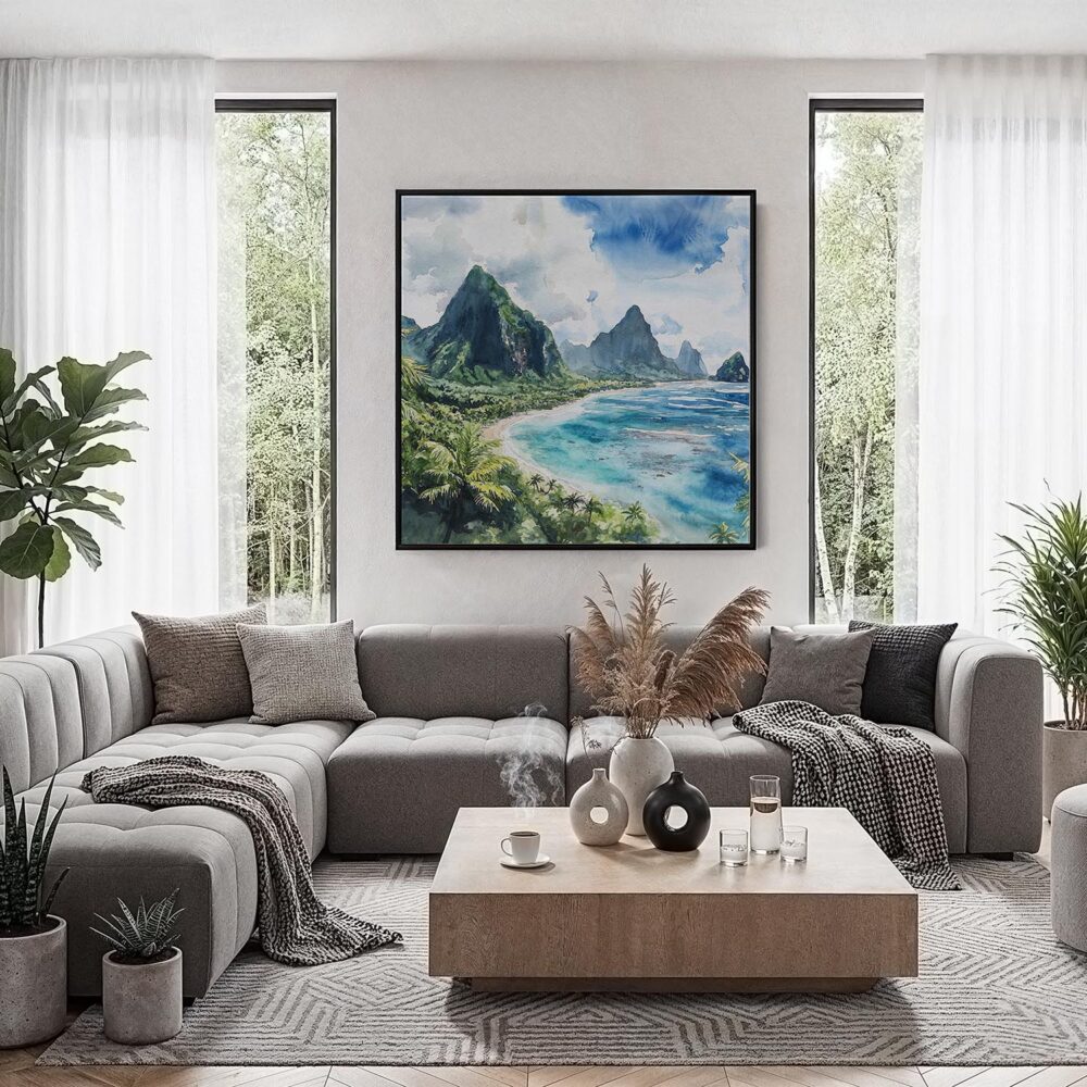 05 - Framed American Samoa Watercolor - Square Canvas Print - Contemporary Living Room.jpg 05 - Framed American Samoa Watercolor - Square Canvas Print - Contemporary Living Room.jpg