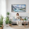 05 - Framed Banff National Park Watercolor - Panorama Canvas Print - Woman Knitting on Sofa.jpg