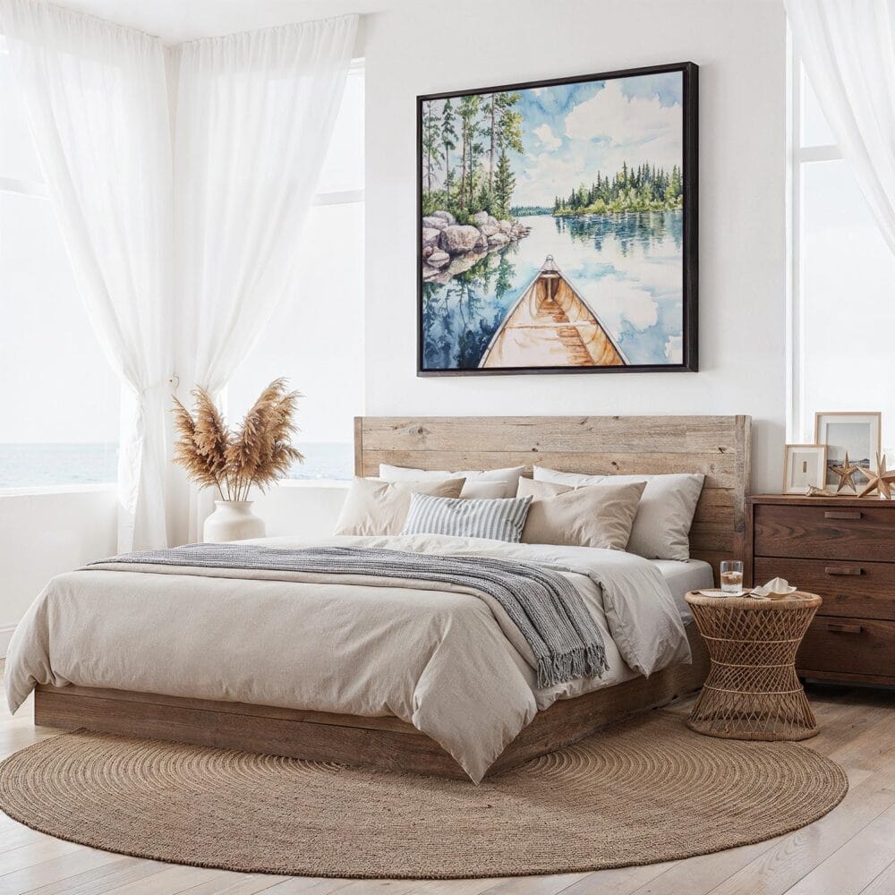 05 - Framed Boundary Waters Square Watercolor Canvas Print - Bedroom.jpg 05 - Framed Boundary Waters Square Watercolor Canvas Print - Bedroom.jpg