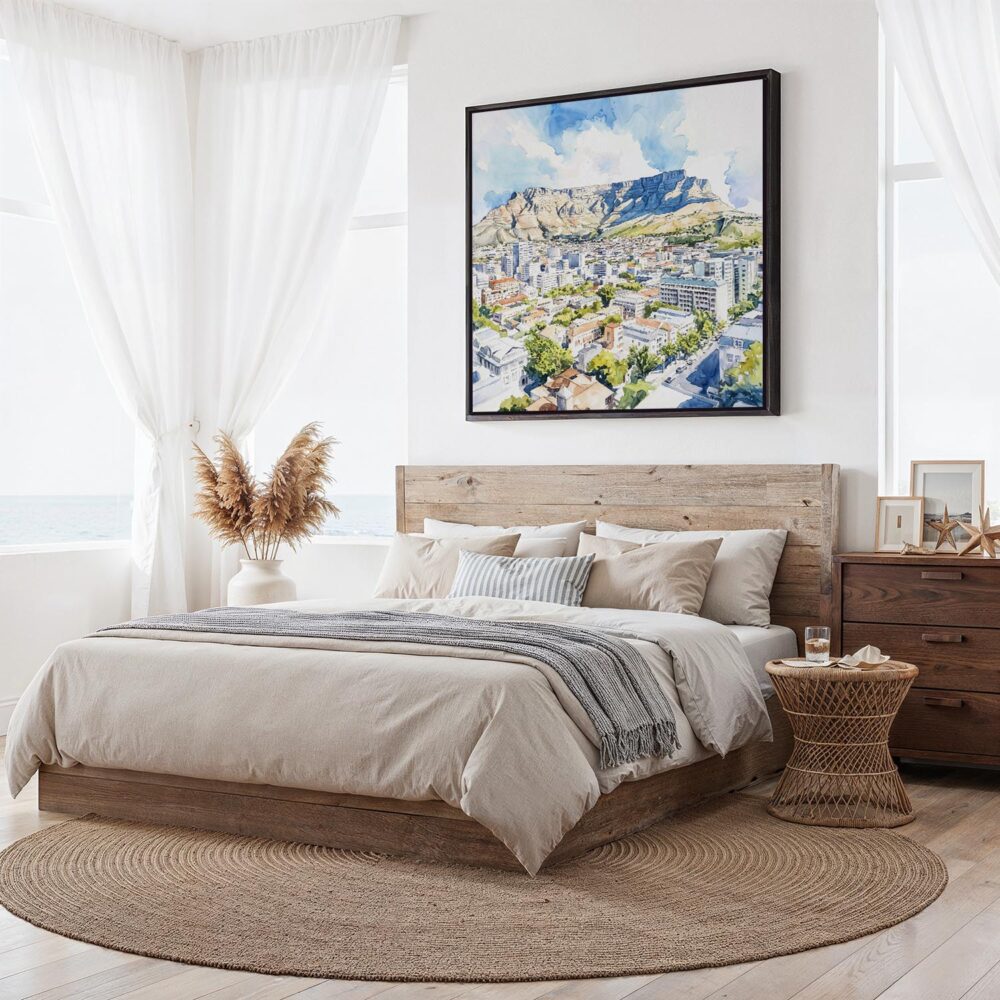 05 - Framed Cape Town Skyline Watercolor - Square Canvas Print - Bedroom.jpg 05 - Framed Cape Town Skyline Watercolor - Square Canvas Print - Bedroom.jpg