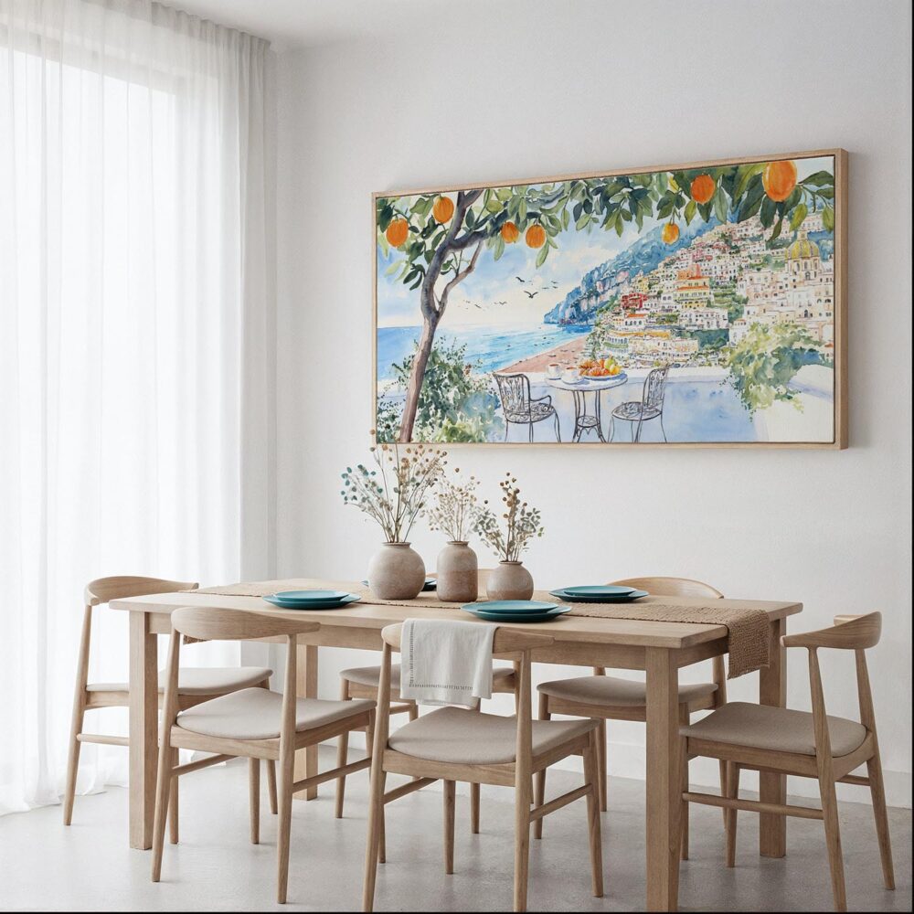 05 - Framed Coffee at Amalfi Coast Watercolor - Panorama Canvas Print - Dining Table.jpg 05 - Framed Coffee at Amalfi Coast Watercolor - Panorama Canvas Print - Dining Table.jpg