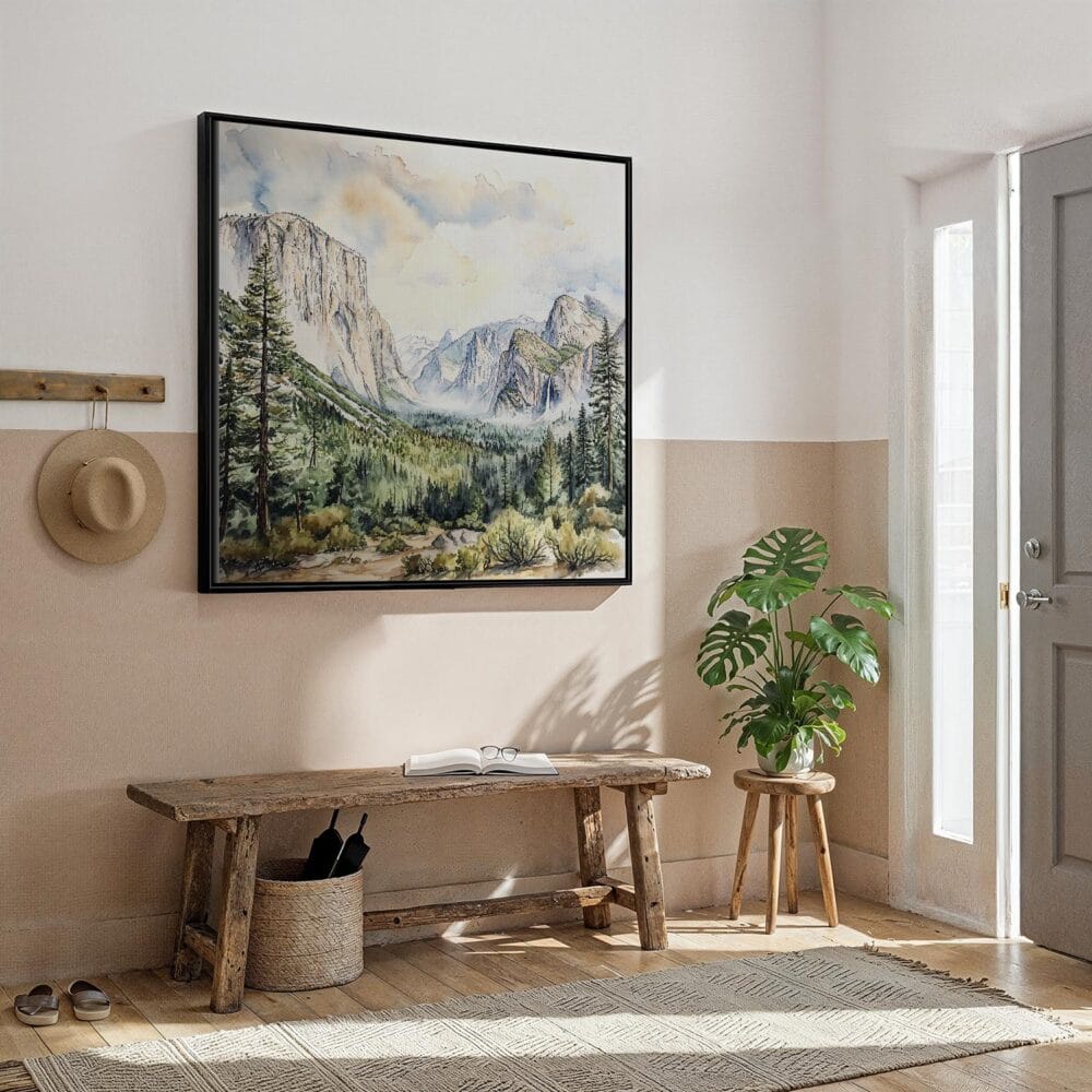 05 - Framed El Capitan in Yosemite National Park Watercolor Style - Square Canvas Print - Hallway.jpg 05 - Framed El Capitan in Yosemite National Park Watercolor Style - Square Canvas Print - Hallway.jpg