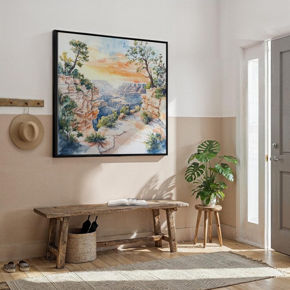 05 - Framed Grand Canyon National park Watercolor - Square Canvas Print - Hallway.jpg 05 - Framed Grand Canyon National park Watercolor - Square Canvas Print - Hallway.jpg