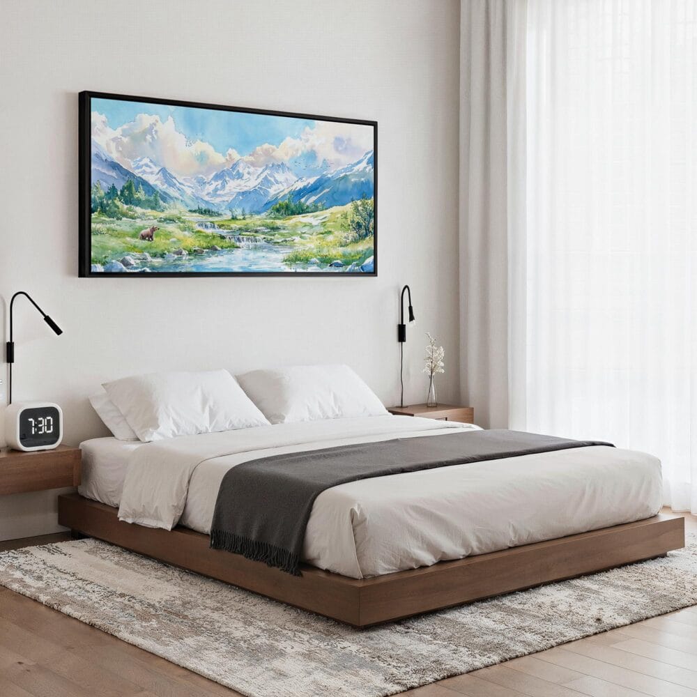 05 - Framed Katmai National Park Panorama Watercolor Canvas Print - Bedroom.jpg 05 - Framed Katmai National Park Panorama Watercolor Canvas Print - Bedroom.jpg