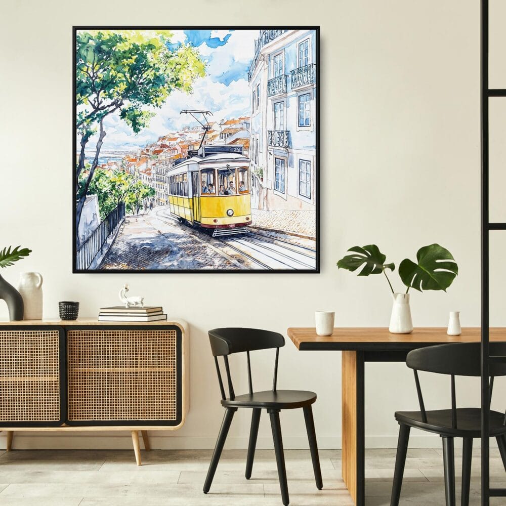 05 - Framed Lisbon Portugal Yellow Tram Watercolor - Square Canvas Print - Boho Kitchen.jpg 05 - Framed Lisbon Portugal Yellow Tram Watercolor - Square Canvas Print - Boho Kitchen.jpg