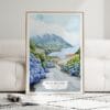 05 - Framed Pico Island Portugal Watercolor Art Print leaning against couch - Vertical.jpg