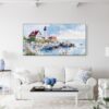 05 - Framed Portland Maine Lighthouse Watercolor - Panorama Canvas Print - Coastal Living Room