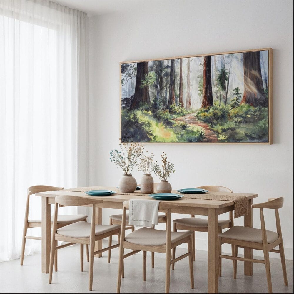 05 - Framed Redwood National Park Watercolor - Panorama Canvas Print - Dining Table.jpg 05 - Framed Redwood National Park Watercolor - Panorama Canvas Print - Dining Table.jpg