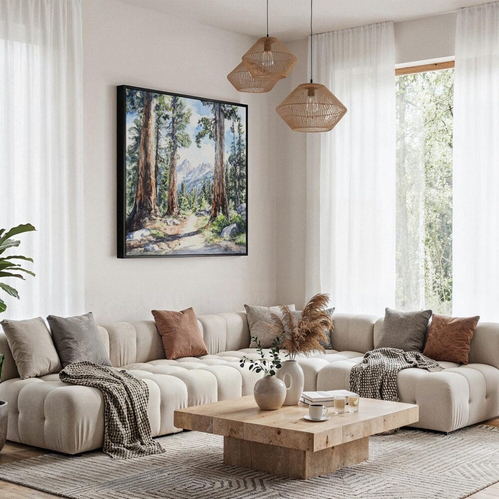 05 - Framed Sequoia National Park Watercolor - Square Canvas Print - Boho Living Room.jpg 05 - Framed Sequoia National Park Watercolor - Square Canvas Print - Boho Living Room.jpg