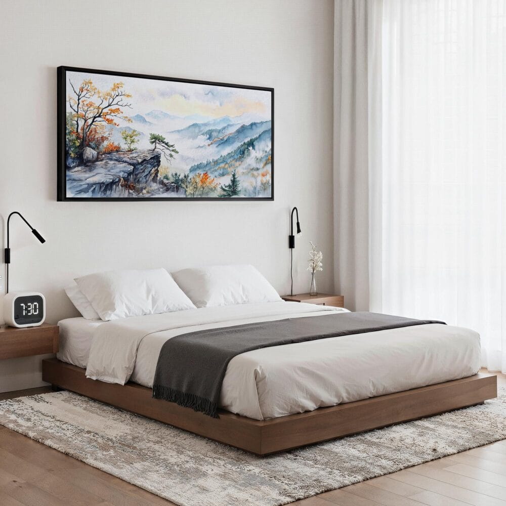 05 - Framed Shenandoah National park Panorama Watercolor Canvas Print - Bedroom.jpg 05 - Framed Shenandoah National park Panorama Watercolor Canvas Print - Bedroom.jpg