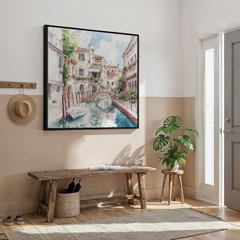 05 - Framed Venice Italy Canal Watercolor - Square Canvas Print - Hallway.jpg 05 - Framed Venice Italy Canal Watercolor - Square Canvas Print - Hallway.jpg