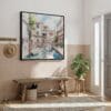 05 - Framed Venice Italy Canal Watercolor - Square Canvas Print - Hallway.jpg