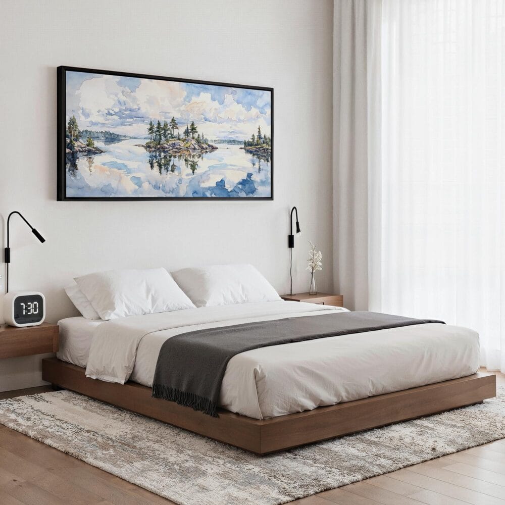 05 - Framed Voyageurs National Park Watercolor - Panorama Canvas Print - Bedroom.jpg 05 - Framed Voyageurs National Park Watercolor - Panorama Canvas Print - Bedroom.jpg