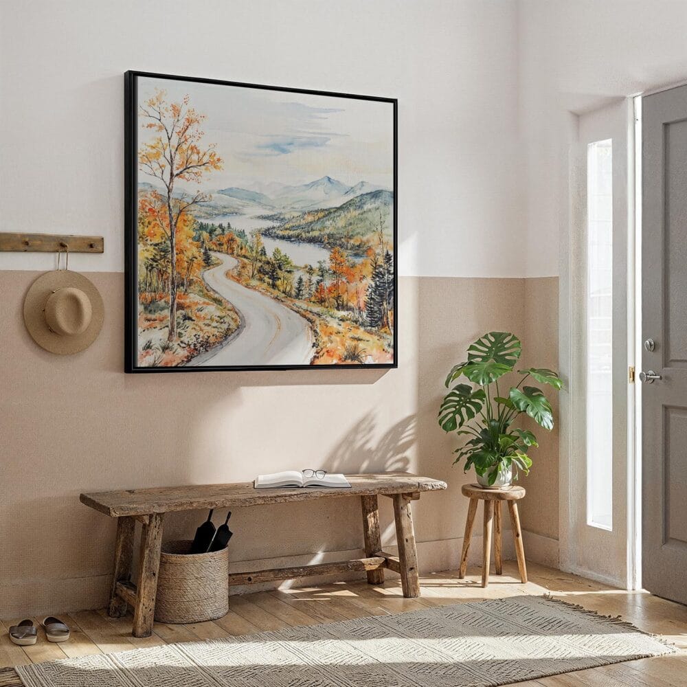 05 - Framed White Mountains Watercolor - Square Canvas Print - Hallway.jpg 05 - Framed White Mountains Watercolor - Square Canvas Print - Hallway.jpg