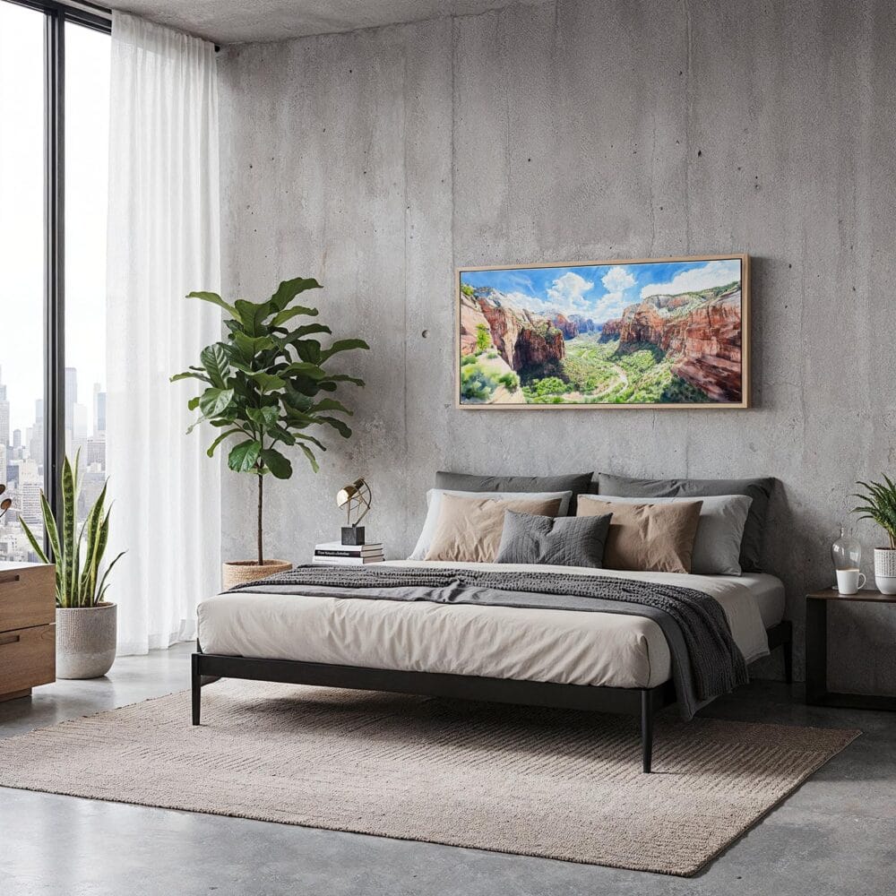 05 - Framed Zion National Park Panorama Watercolor Canvas Print - Modern Living Room.jpg 05 - Framed Zion National Park Panorama Watercolor Canvas Print - Modern Living Room.jpg