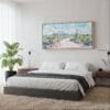 05 - Framed saguaro national park Panorama Watercolor Canvas Print - Woman in contemporary Bed Room.jpg