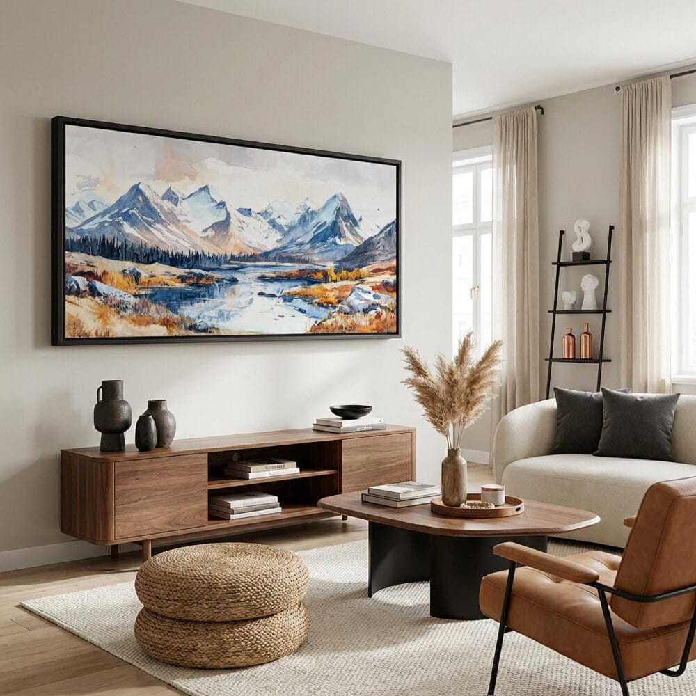 05 - Gates of the Arctic National Park Watercolor - Panorama Canvas Print with Black Floater Frame - Mid Century Room.jpg 05 - Gates of the Arctic National Park Watercolor - Panorama Canvas Print with Black Floater Frame - Mid Century Room.jpg