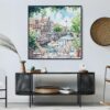 05 - Large Amsterdam Canal Watercolor - Square Canvas Print in Midcentury Corner.jpg