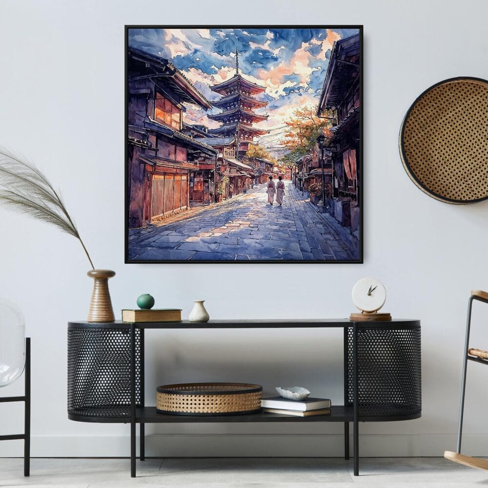 05 - Large Kyoto Japan Watercolor - Square Canvas Print in Midcentury Corner.jpg 05 - Large Kyoto Japan Watercolor - Square Canvas Print in Midcentury Corner.jpg