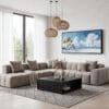 05 - Los Angeles Beach Watercolor - Panorama Canvas Print with Black Floater Frame - Modern Living Room.jpg