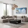 05 - Los Angeles Beach Watercolor - Panorama Canvas Print with Black Floater Frame - Modern Living Room.jpg