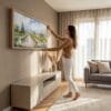 05 - Woman Hanging Napa Valley California Watercolor - Panorama Canvas Wall art with Natural Floater Frame in Modern Living Room.jpg