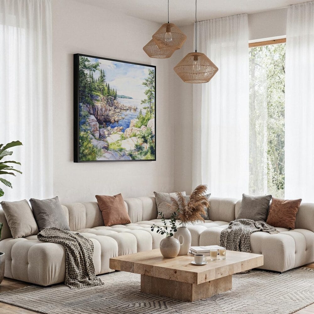 06 - Framed Acadia National Park Watercolor Style - Square Canvas Print - Boho Living Room.jpg 06 - Framed Acadia National Park Watercolor Style - Square Canvas Print - Boho Living Room.jpg