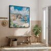 06 - Framed Algarve Portugal Square Watercolor Canvas Print - Hallway.jpg