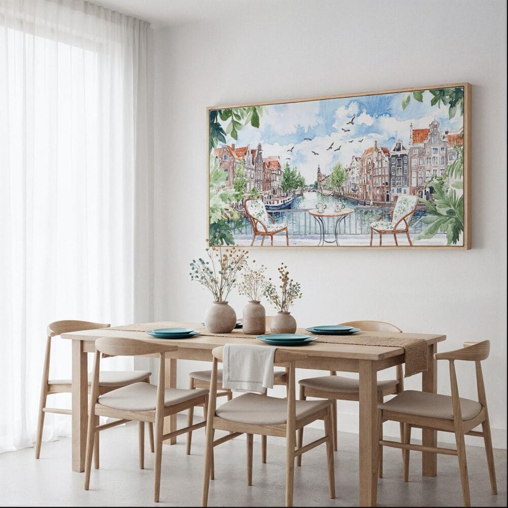 06 - Framed Amsterdam Balcony View Watercolor - Panorama Canvas Print - Dining Table.jpg 06 - Framed Amsterdam Balcony View Watercolor - Panorama Canvas Print - Dining Table.jpg