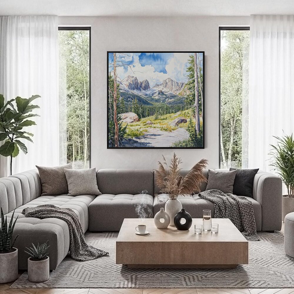 06 - Framed Colorado Rocky Mountains Watercolor - Square Canvas Print - Contemporary Living Room.jpg 06 - Framed Colorado Rocky Mountains Watercolor - Square Canvas Print - Contemporary Living Room.jpg