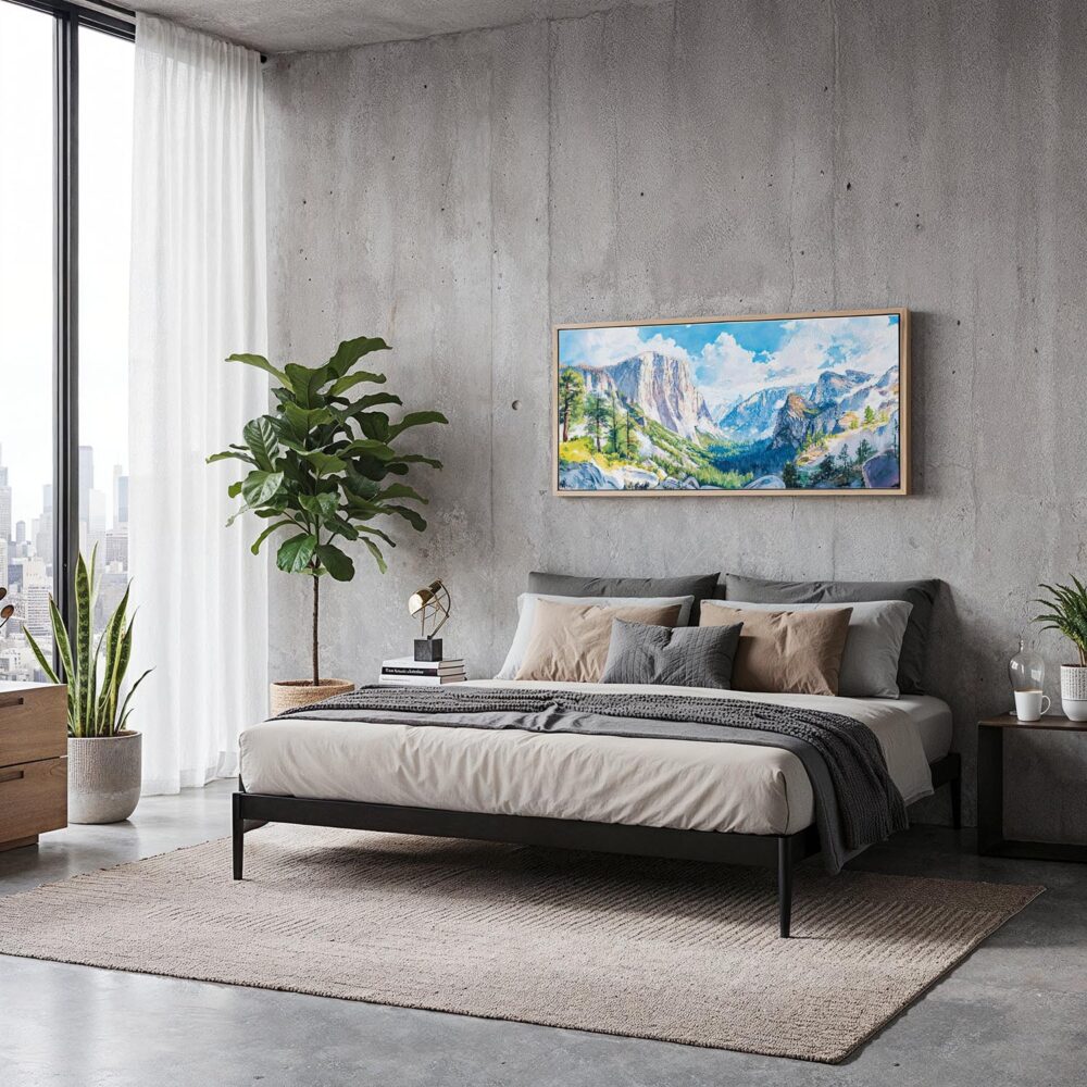 06 - Framed El Capitan Yosemite National Park Panorama Watercolor Canvas Print - Modern Living Room.jpg 06 - Framed El Capitan Yosemite National Park Panorama Watercolor Canvas Print - Modern Living Room.jpg