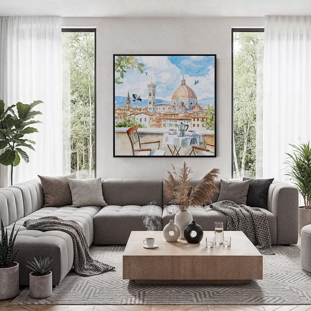 06 - Framed Florence Cathedral Watercolor - Square Canvas Print - Contemporary Living Room.jpg 06 - Framed Florence Cathedral Watercolor - Square Canvas Print - Contemporary Living Room.jpg