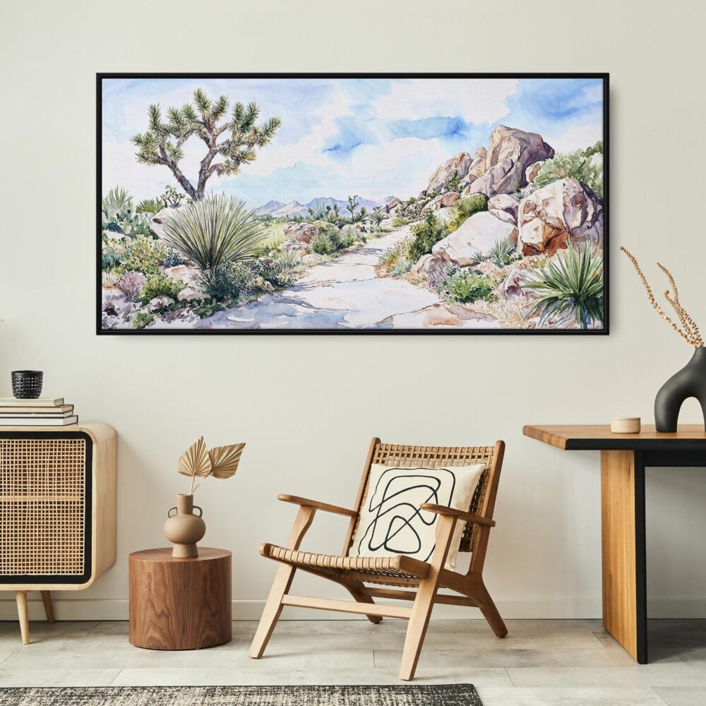 06 - Framed Joshua Tree National Park Watercolor - Panorama Canvas Print - Boho Chair.jpg 06 - Framed Joshua Tree National Park Watercolor - Panorama Canvas Print - Boho Chair.jpg