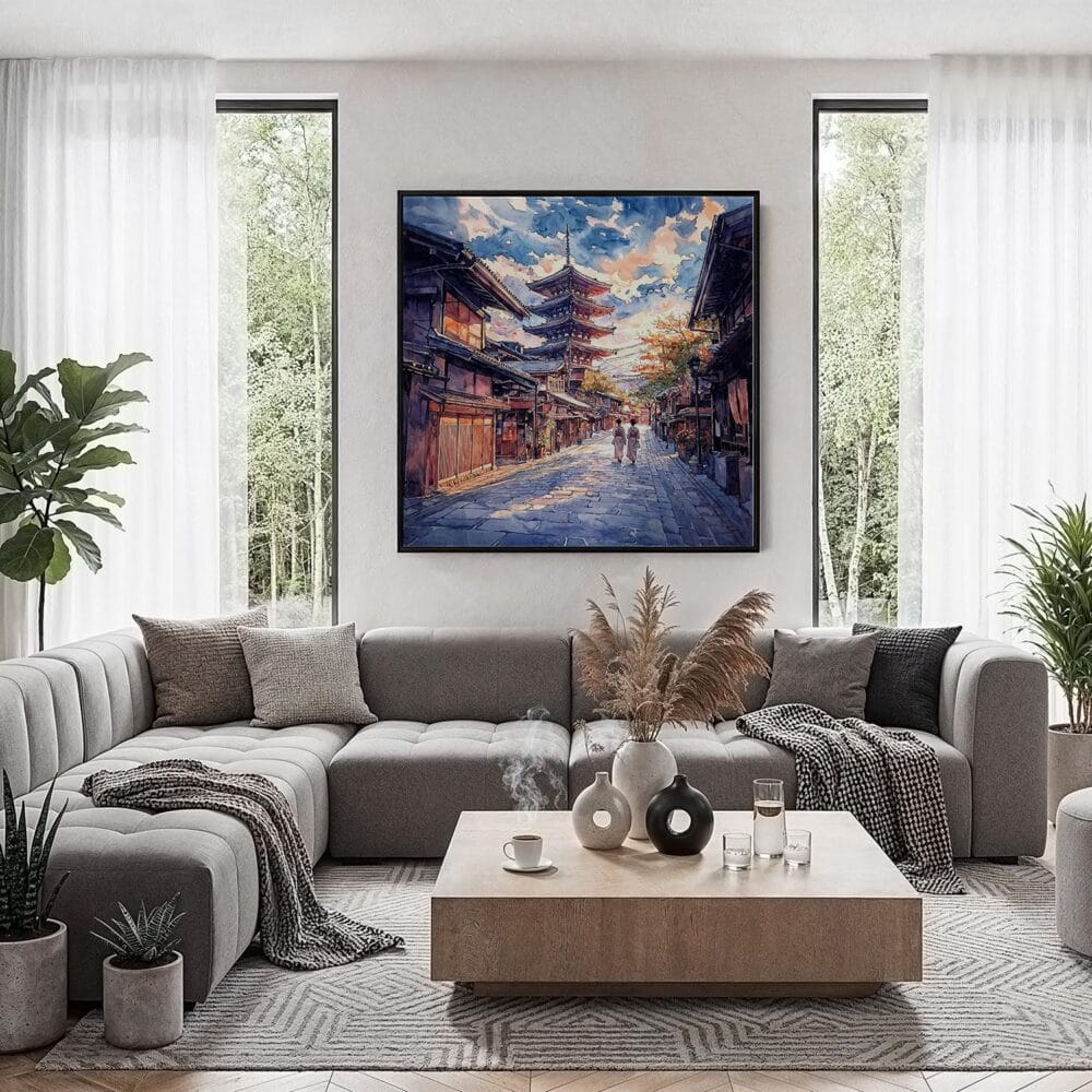 06 - Framed Kyoto Japan Watercolor - Square Canvas Print - Contemporary Living Room.jpg 06 - Framed Kyoto Japan Watercolor - Square Canvas Print - Contemporary Living Room.jpg