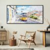 06 - Framed Lisbon Portugal Yellow Tram Watercolor - Panorama Canvas Print - Boho Chair.jpg