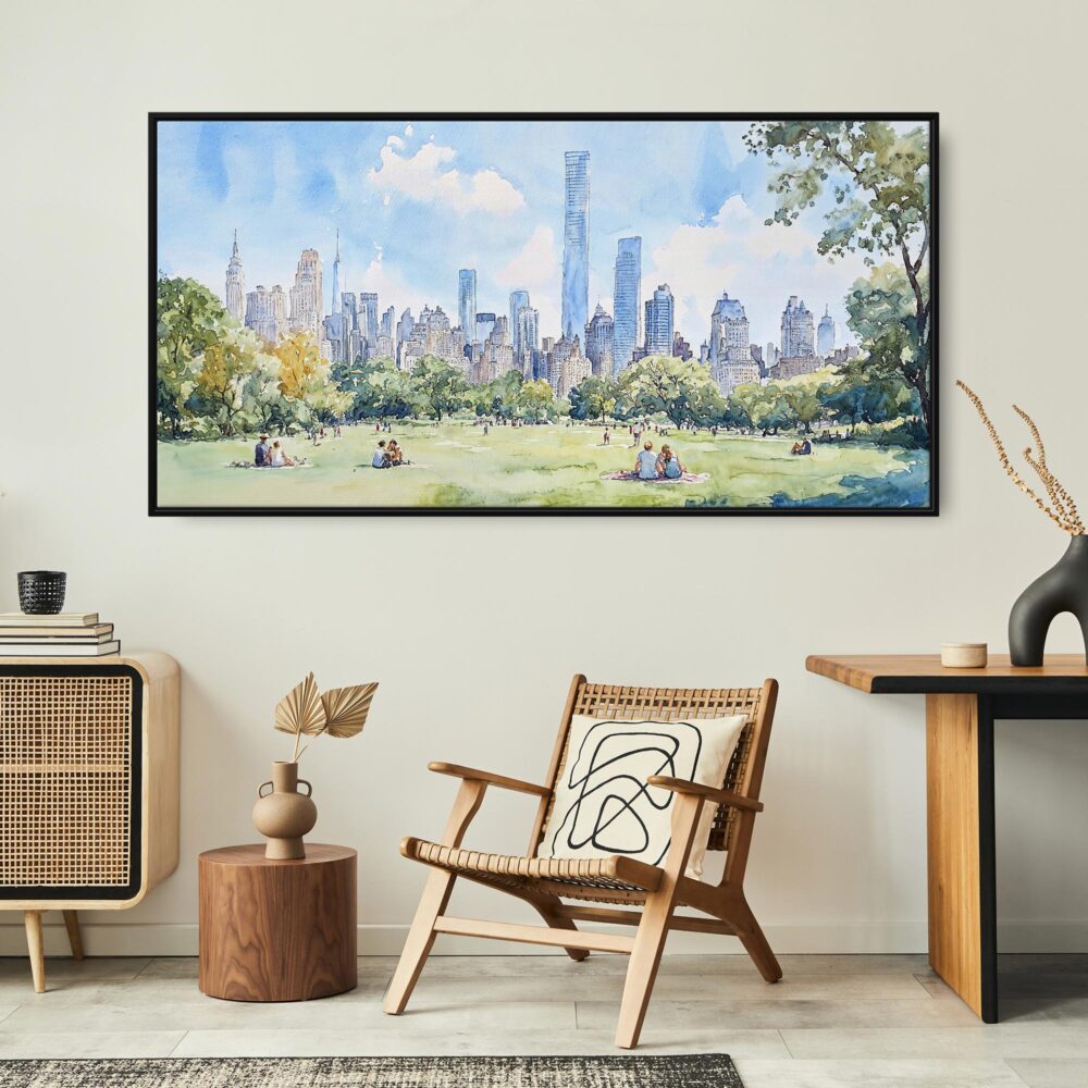 06 - Framed New York Central Park Watercolor - Panorama Canvas Print - Boho Chair.jpg 06 - Framed New York Central Park Watercolor - Panorama Canvas Print - Boho Chair.jpg