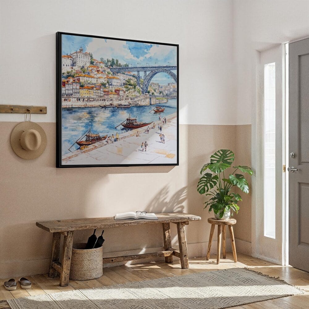 06 - Framed Porto Ribeira Watercolor - Square Canvas Print - Hallway.jpg 06 - Framed Porto Ribeira Watercolor - Square Canvas Print - Hallway.jpg