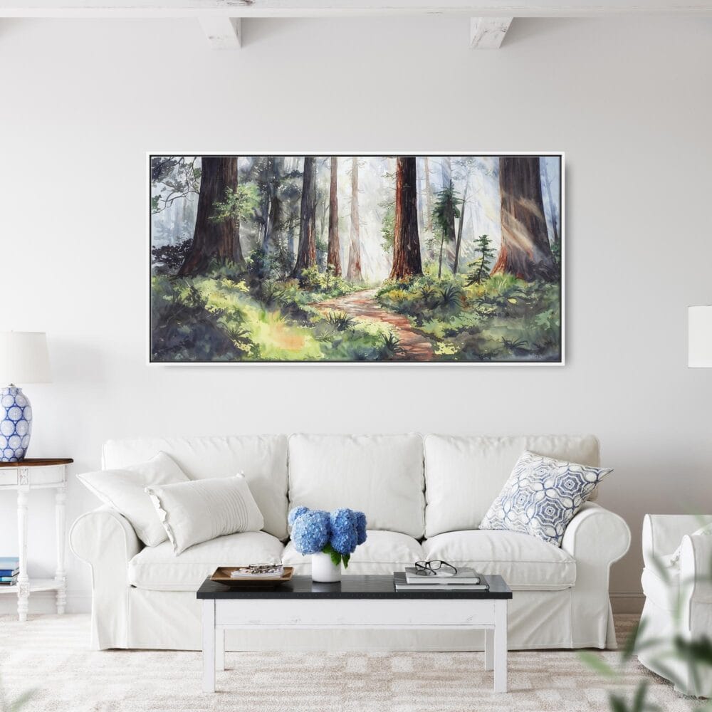06 - Framed Redwood National Park Watercolor - Panorama Canvas Print - Coastal Living Room.jpg 06 - Framed Redwood National Park Watercolor - Panorama Canvas Print - Coastal Living Room.jpg