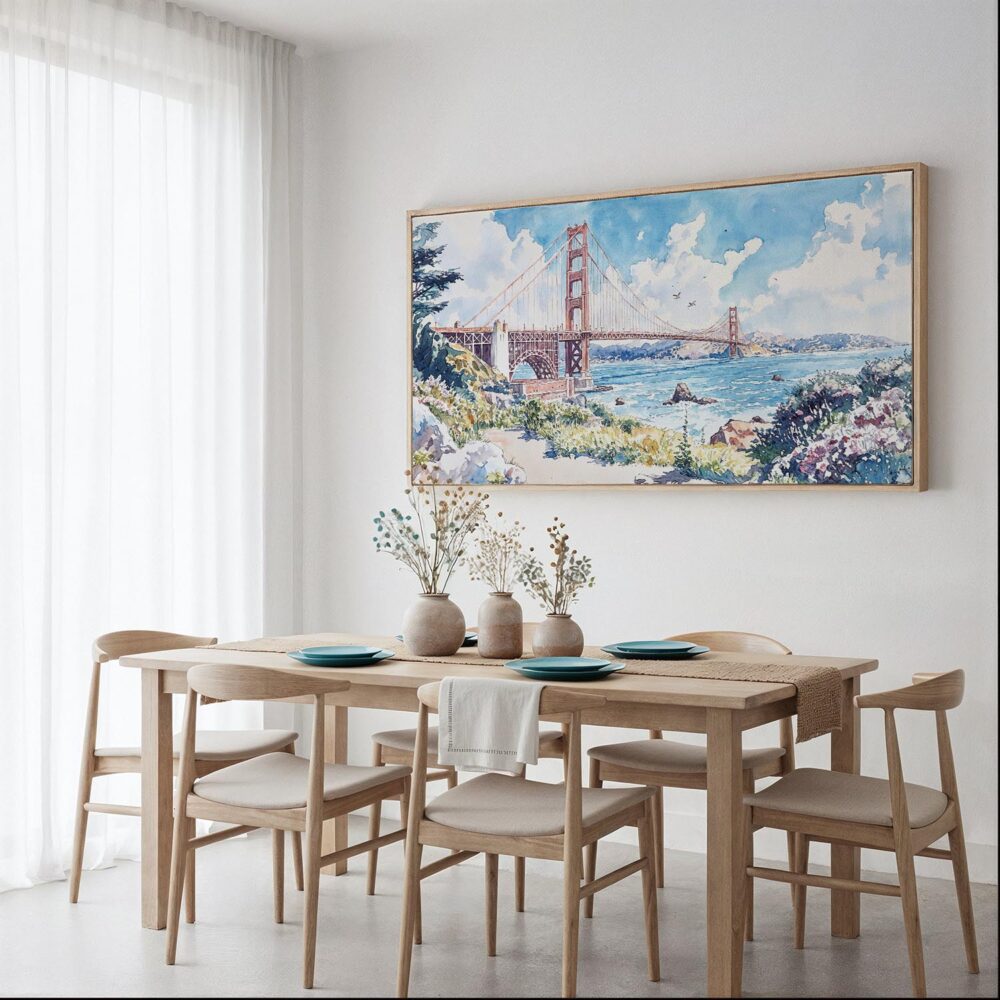 06 - Framed SF Golden Gate Bridge Watercolor - Panorama Canvas Print - Dining Table.jpg 06 - Framed SF Golden Gate Bridge Watercolor - Panorama Canvas Print - Dining Table.jpg